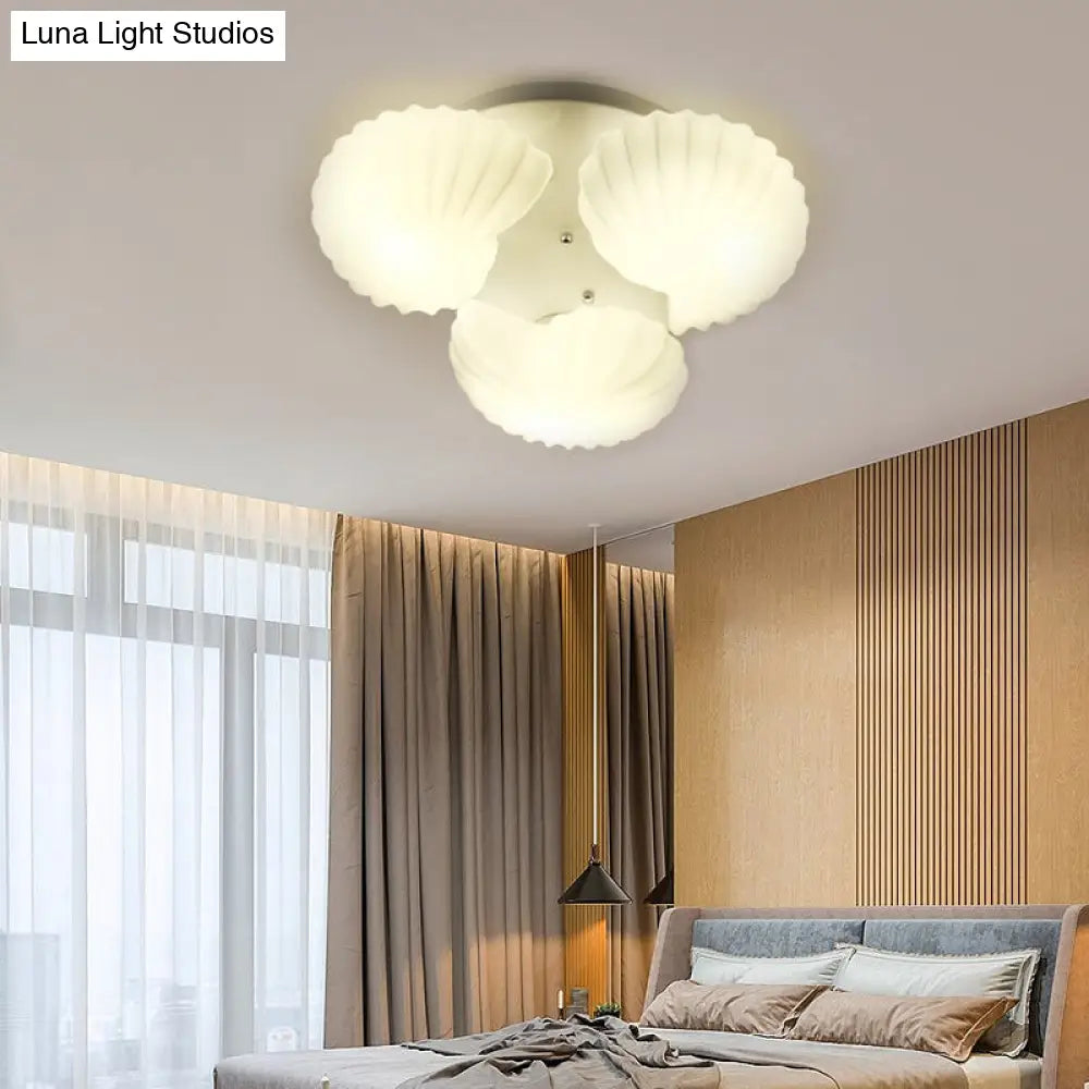 Modern Shell Shape Bedroom Flush Mount Ceiling Light In White Glass Available 3/5/7 Lights 3 /
