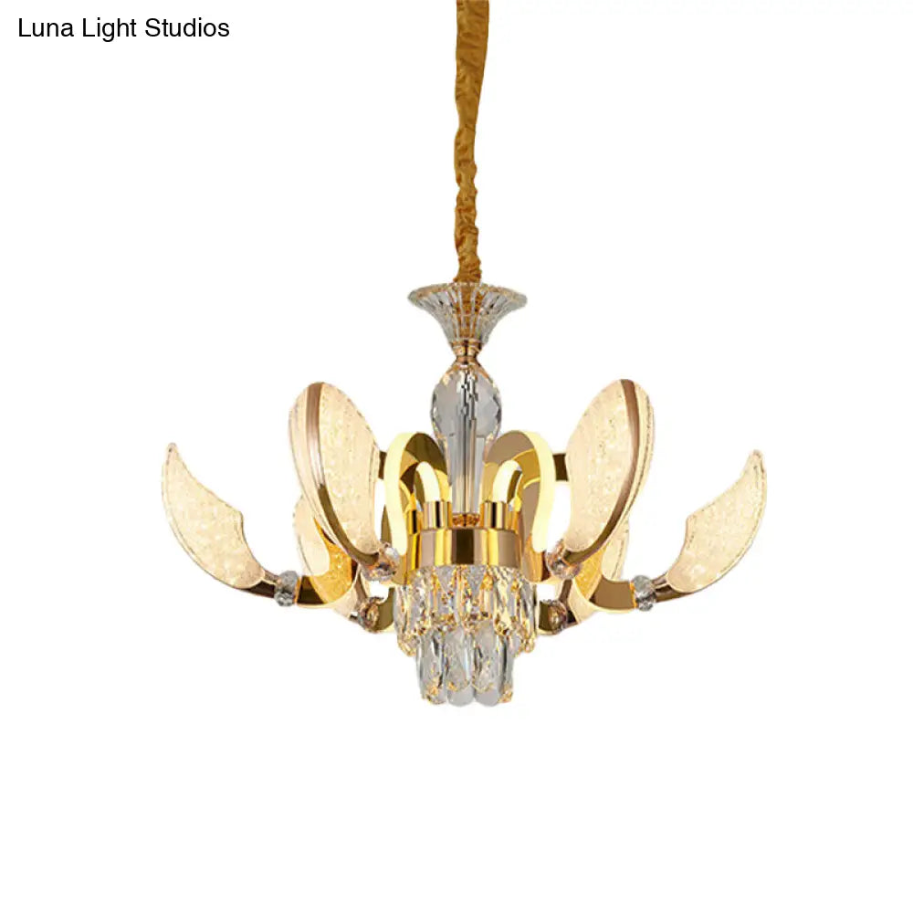 Modern Shell-Shaped Pendant Chandelier - 6-Light Crystal Hanging Light Kit In Gold