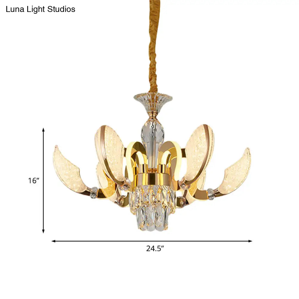 Modern Shell-Shaped Pendant Chandelier - 6-Light Crystal Hanging Light Kit In Gold