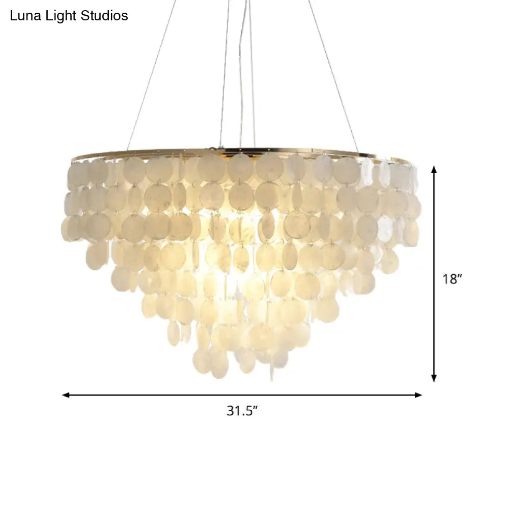 Modern Shell Tiered Chandelier Pendant Light - 4 Lights White Dia Sizes: 15 19.5 27.5