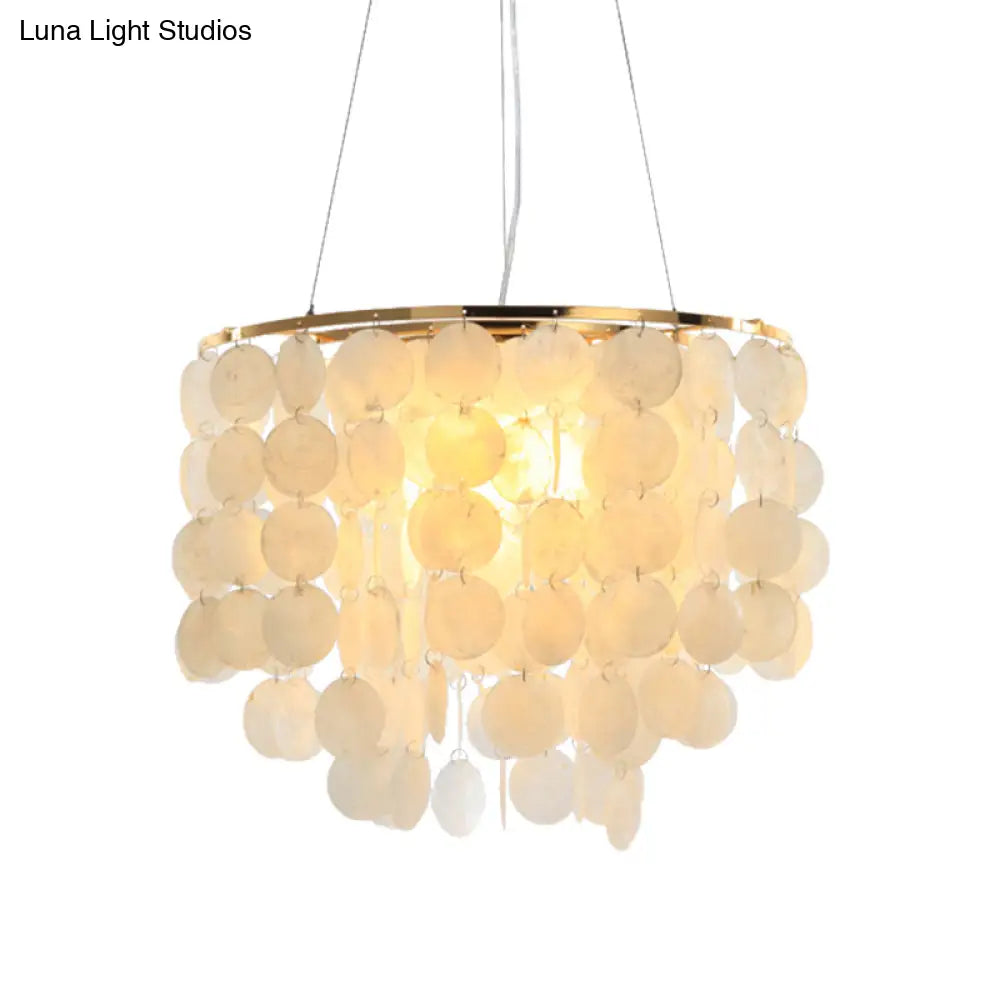 Modern Shell Tiered Chandelier Pendant Light - 4 Lights White Dia Sizes: 15 19.5 27.5