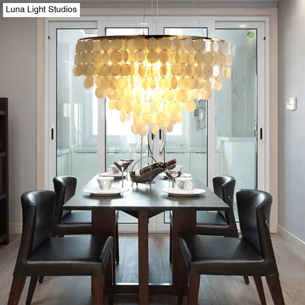 Modern Shell Tiered Chandelier Pendant Light - 4 Lights White Dia Sizes: 15 19.5 27.5