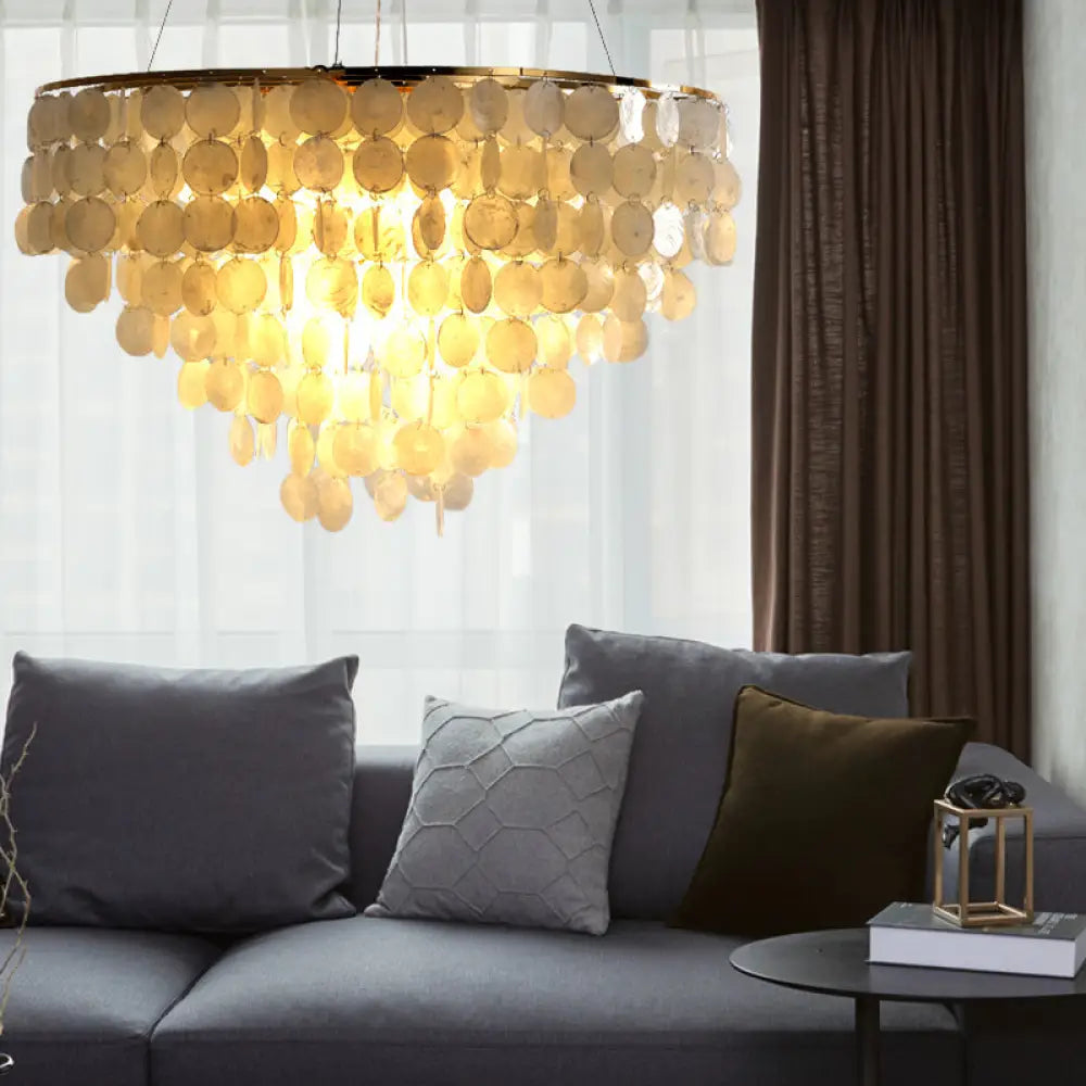 Modern Shell Tiered Chandelier Pendant Light - 4 Lights White Dia Sizes: 15 19.5 27.5 /