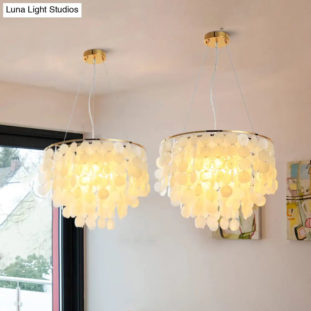 Modern Shell Tiered Chandelier Pendant Light - 4 Lights White Dia Sizes: 15 19.5 27.5