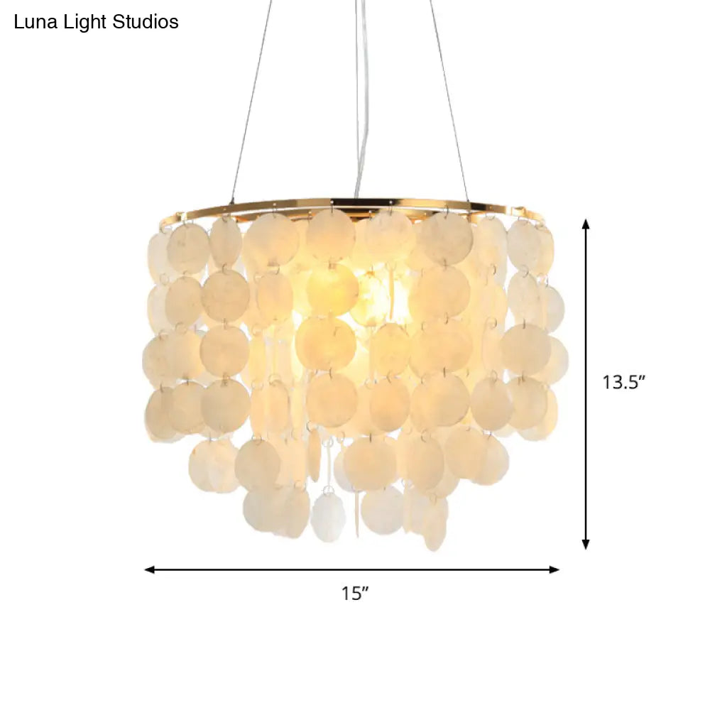 Modern Shell Tiered Chandelier Pendant Light - 4 Lights White Dia Sizes: 15 19.5 27.5