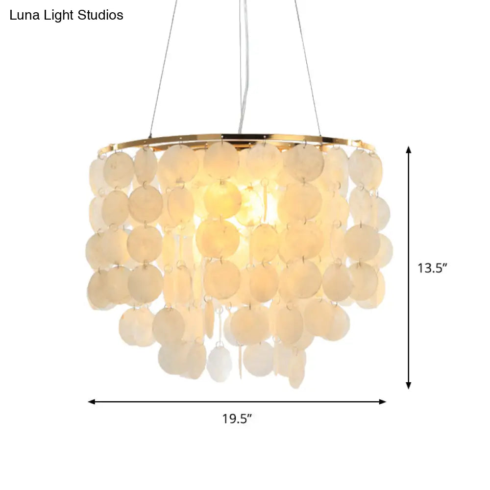 Modern Shell Tiered Chandelier Pendant Light - 4 Lights White Dia Sizes: 15 19.5 27.5