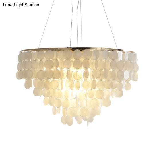 Modern Shell Tiered Chandelier Pendant Light - 4 Lights White Dia Sizes: 15 19.5 27.5