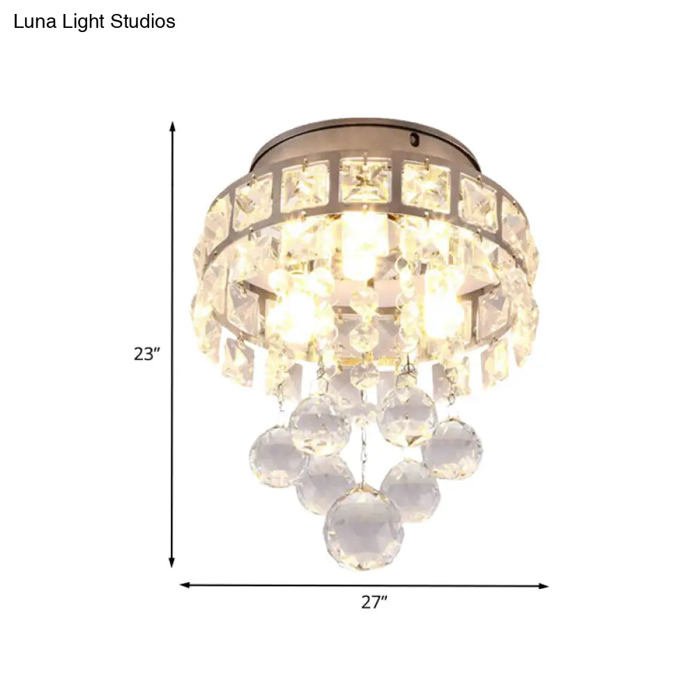 Modern Silver 3 - Light Flush Mount Lamp With Clear Crystal Ball - Stylish Ceiling Lighting