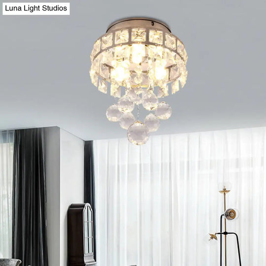 Modern Silver 3-Light Flush Mount Lamp With Clear Crystal Ball - Stylish Ceiling Lighting
