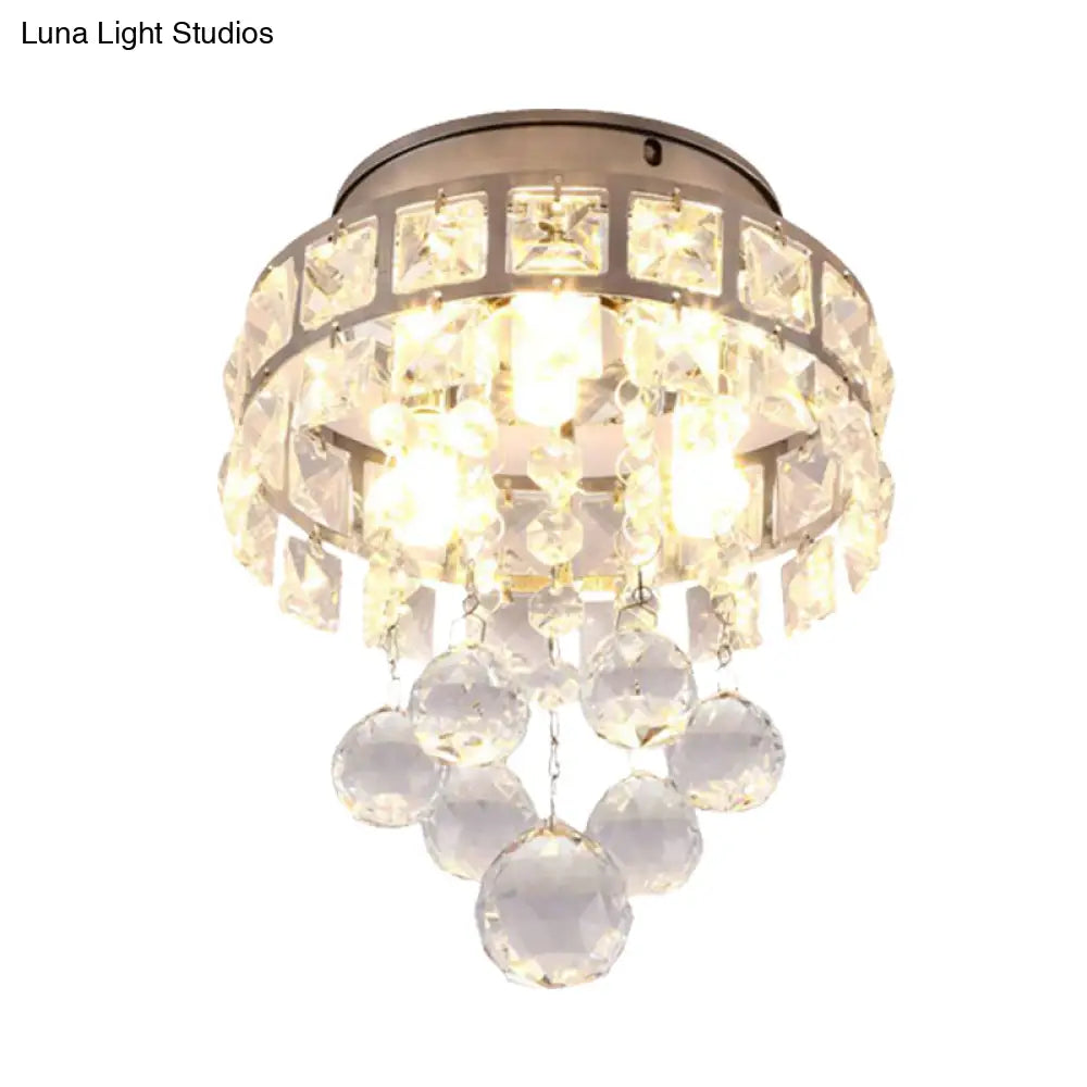 Modern Silver 3 - Light Flush Mount Lamp With Clear Crystal Ball - Stylish Ceiling Lighting