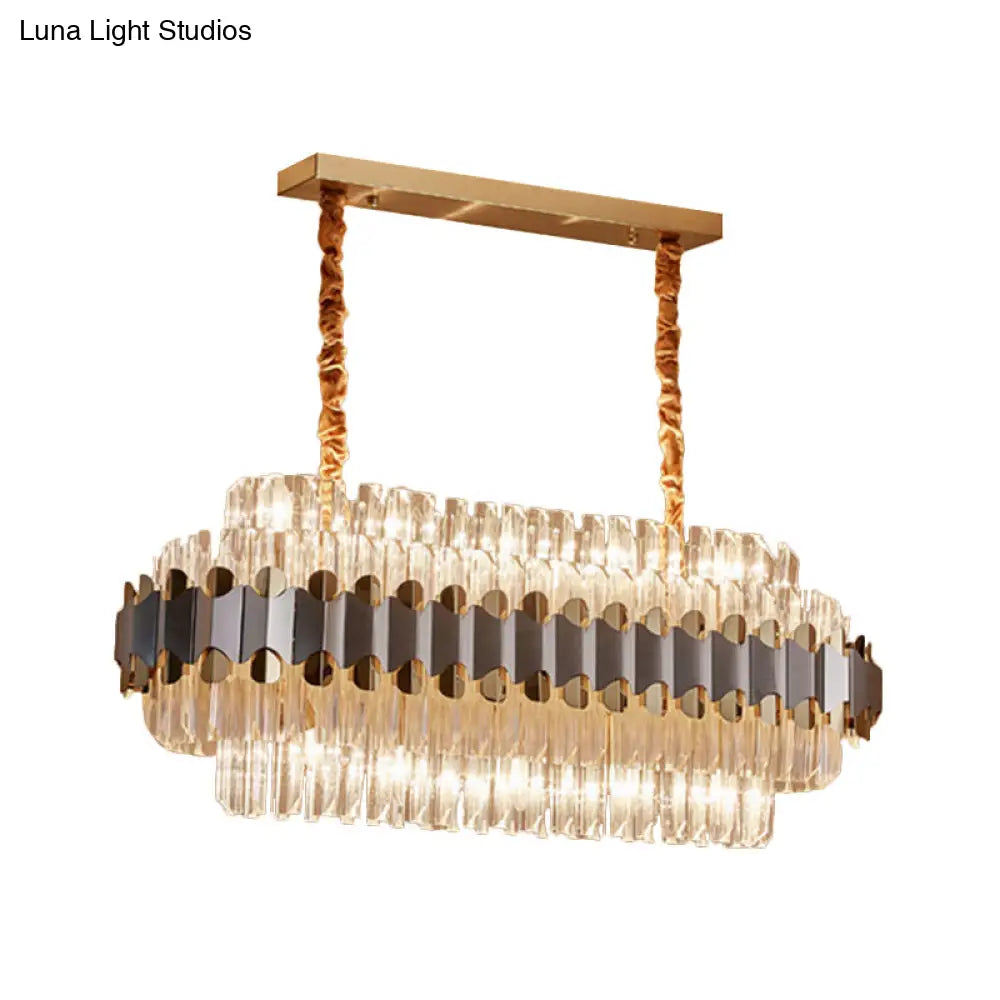 Modern Silver And Gold Island Lighting: Crystal Prisms Pendant - 10 Bulbs Oval Shape Ideal For