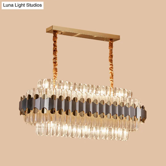 Modern Silver And Gold Island Lighting: Crystal Prisms Pendant - 10 Bulbs Oval Shape Ideal For