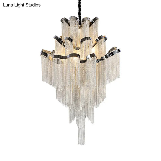 Modern Silver Chandelier Light Fixture - Multi-Tiered Hanging With Tassel For Living Room 7/8 Lights