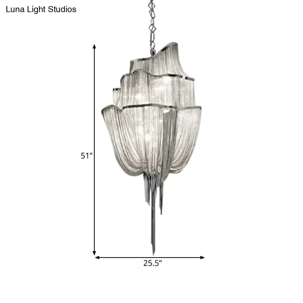 Modern Silver Chandelier Light Fixture - Multi-Tiered Hanging With Tassel For Living Room 7/8 Lights