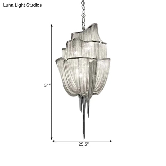 Modern Silver Chandelier Light Fixture - Multi-Tiered Hanging With Tassel For Living Room 7/8 Lights