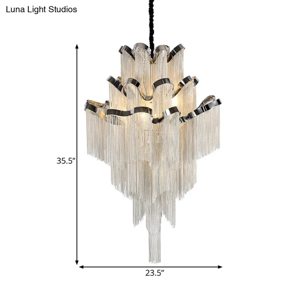 Modern Silver Chandelier Light Fixture - Multi-Tiered Hanging With Tassel For Living Room 7/8 Lights