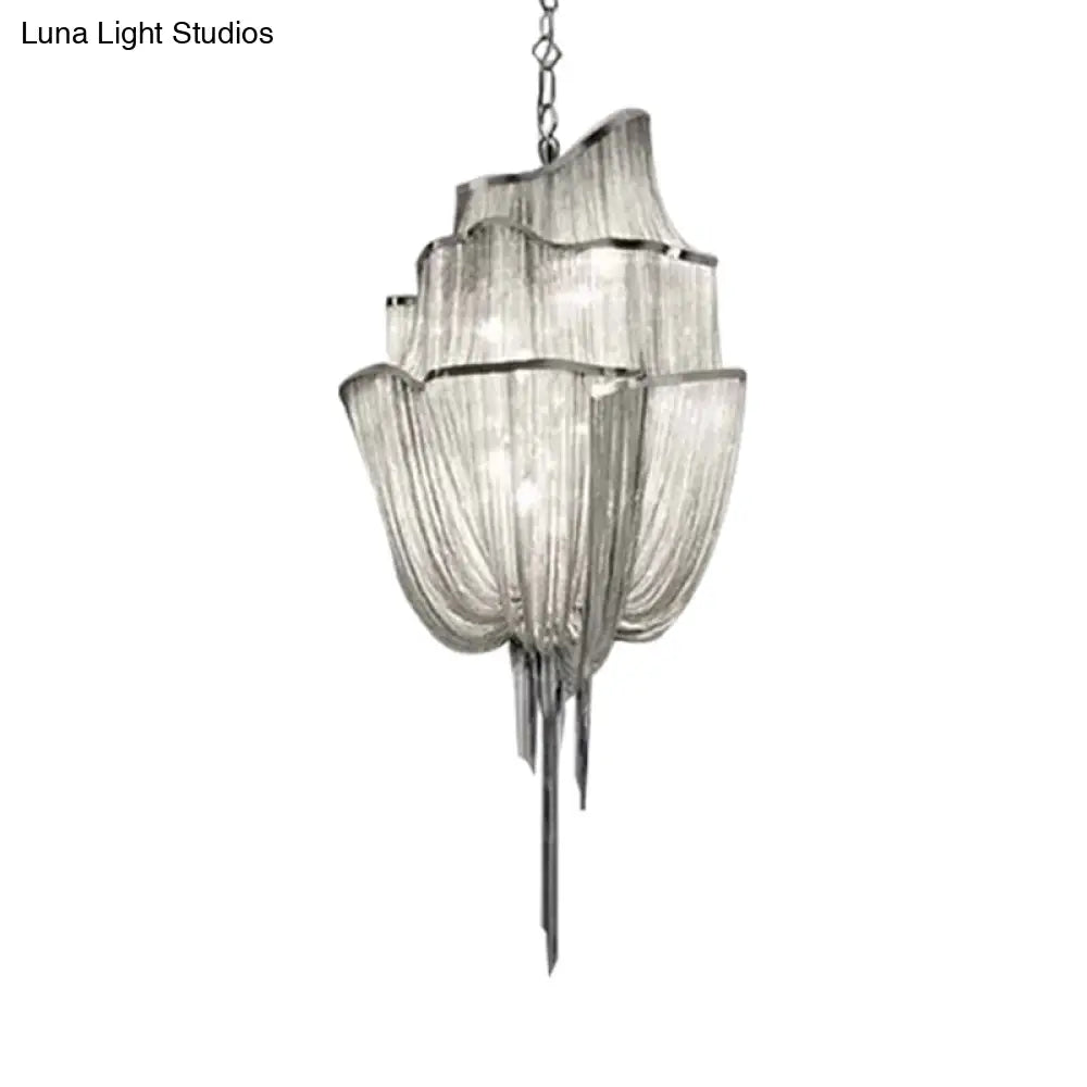 Modern Silver Chandelier Light Fixture - Multi-Tiered Hanging With Tassel For Living Room 7/8 Lights