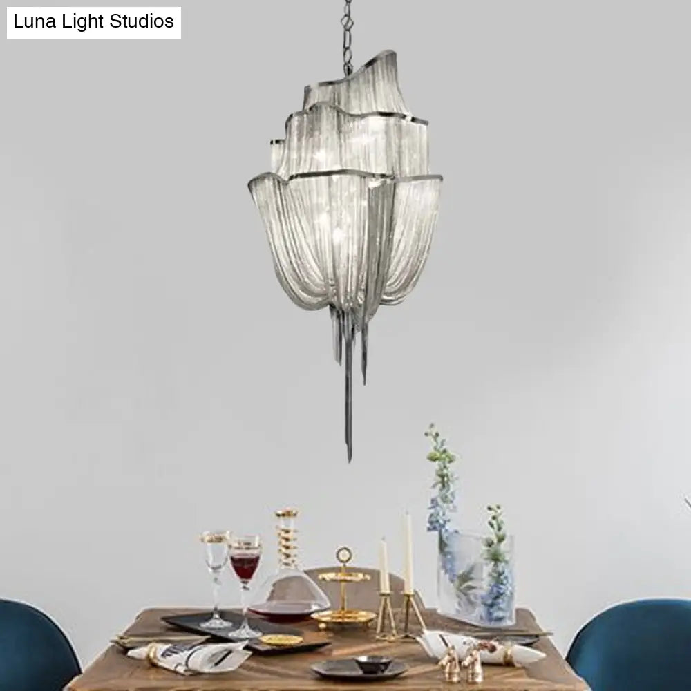 Modern Silver Chandelier Light Fixture - Multi-Tiered Hanging With Tassel For Living Room 7/8 Lights