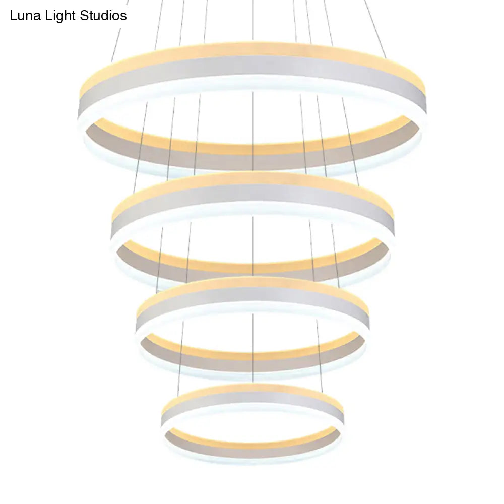 Modern Silver Circular Led Chandelier Pendant Light Fixture | 1/2/3-Light Acrylic Ceiling Lighting