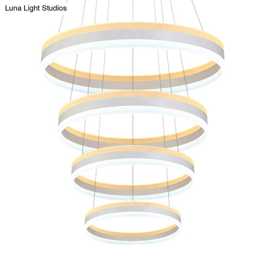 Modern Silver Circular Led Chandelier Pendant Light Fixture | 1/2/3-Light Acrylic Ceiling Lighting