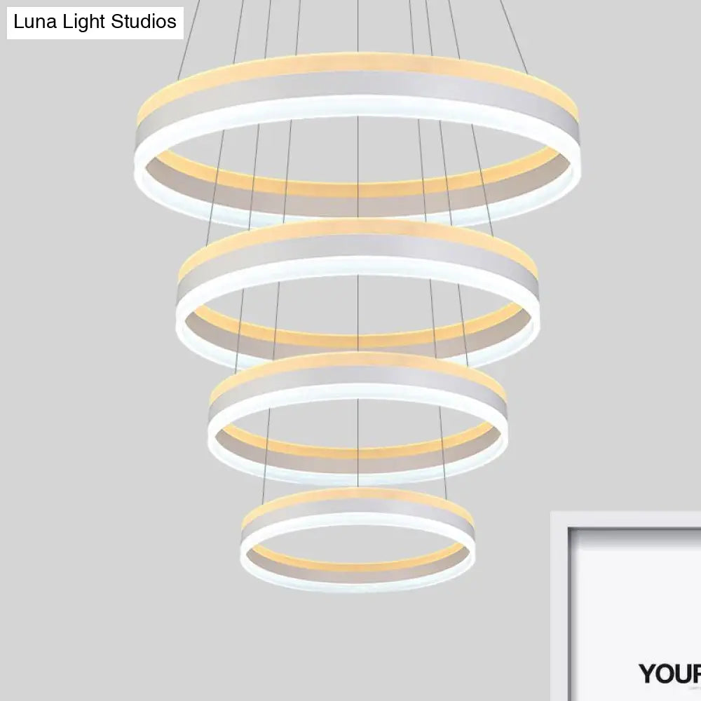 Modern Silver Circular Led Chandelier Pendant Light Fixture | 1/2/3-Light Acrylic Ceiling Lighting