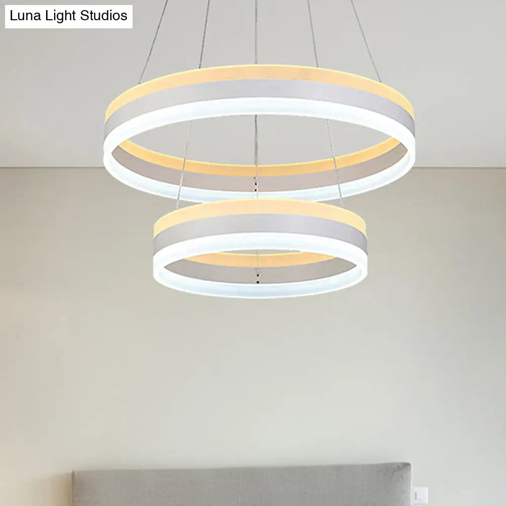 Modern Silver Circular Led Chandelier Pendant Light Fixture | 1/2/3-Light Acrylic Ceiling Lighting