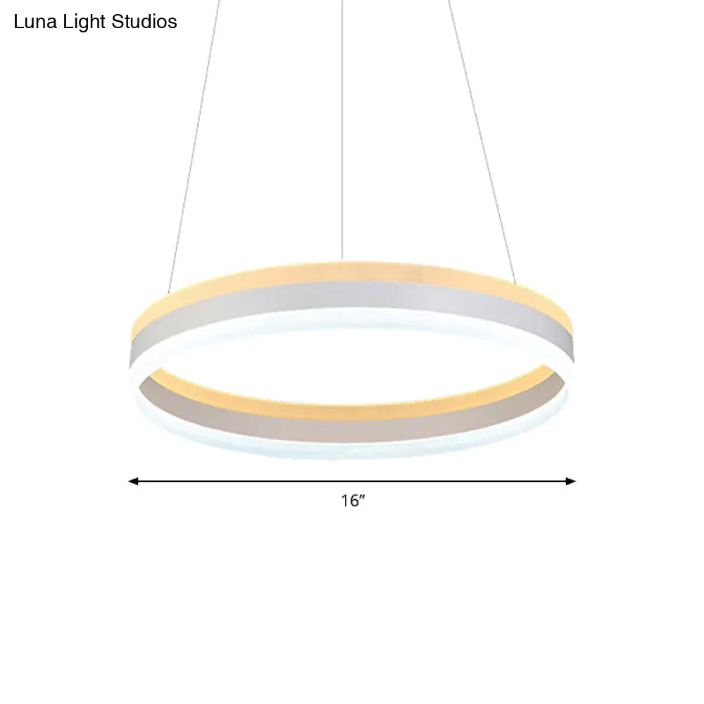 Modern Silver Circular Led Chandelier Pendant Light Fixture | 1/2/3-Light Acrylic Ceiling Lighting