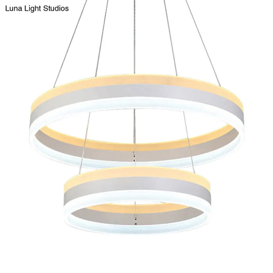 Modern Silver Circular Led Chandelier Pendant Light Fixture | 1/2/3-Light Acrylic Ceiling Lighting