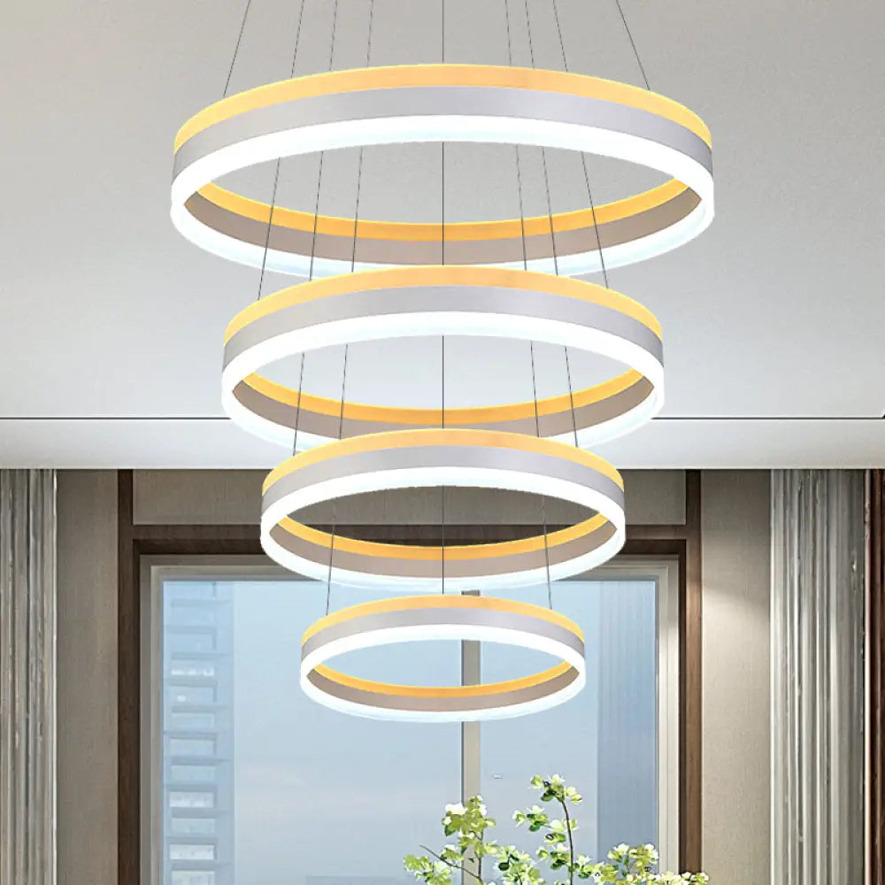 Modern Silver Circular Led Chandelier Pendant Light Fixture | 1/2/3-Light Acrylic Ceiling Lighting 4