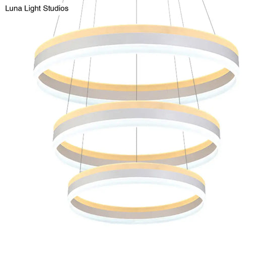 Modern Silver Circular Led Chandelier Pendant Light Fixture | 1/2/3-Light Acrylic Ceiling Lighting