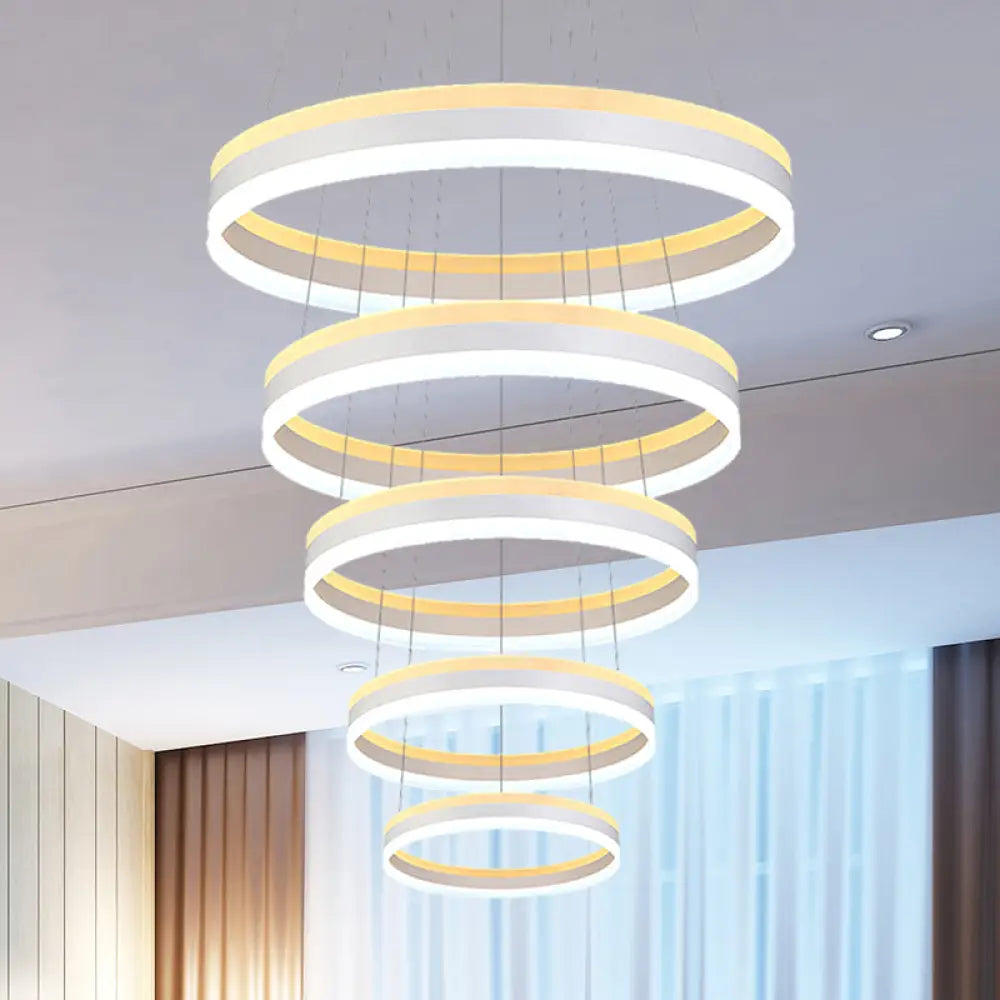 Modern Silver Circular Led Chandelier Pendant Light Fixture | 1/2/3-Light Acrylic Ceiling Lighting 5