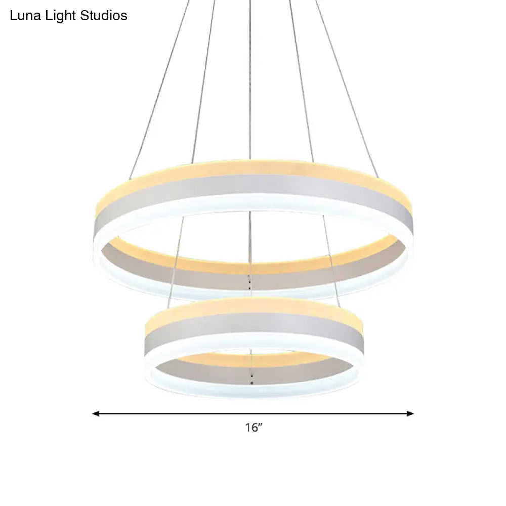 Modern Silver Circular Led Chandelier Pendant Light Fixture | 1/2/3-Light Acrylic Ceiling Lighting