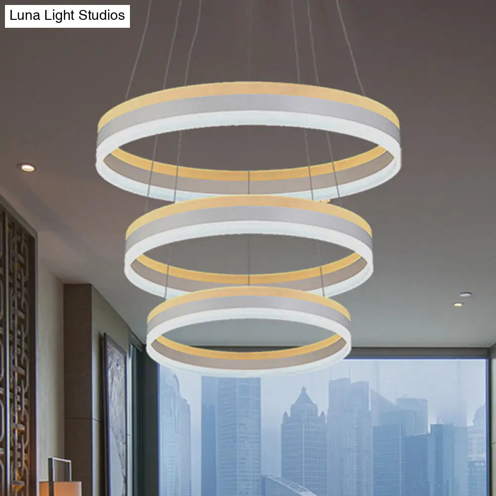 Modern Silver Circular Led Chandelier Pendant Light Fixture | 1/2/3-Light Acrylic Ceiling Lighting