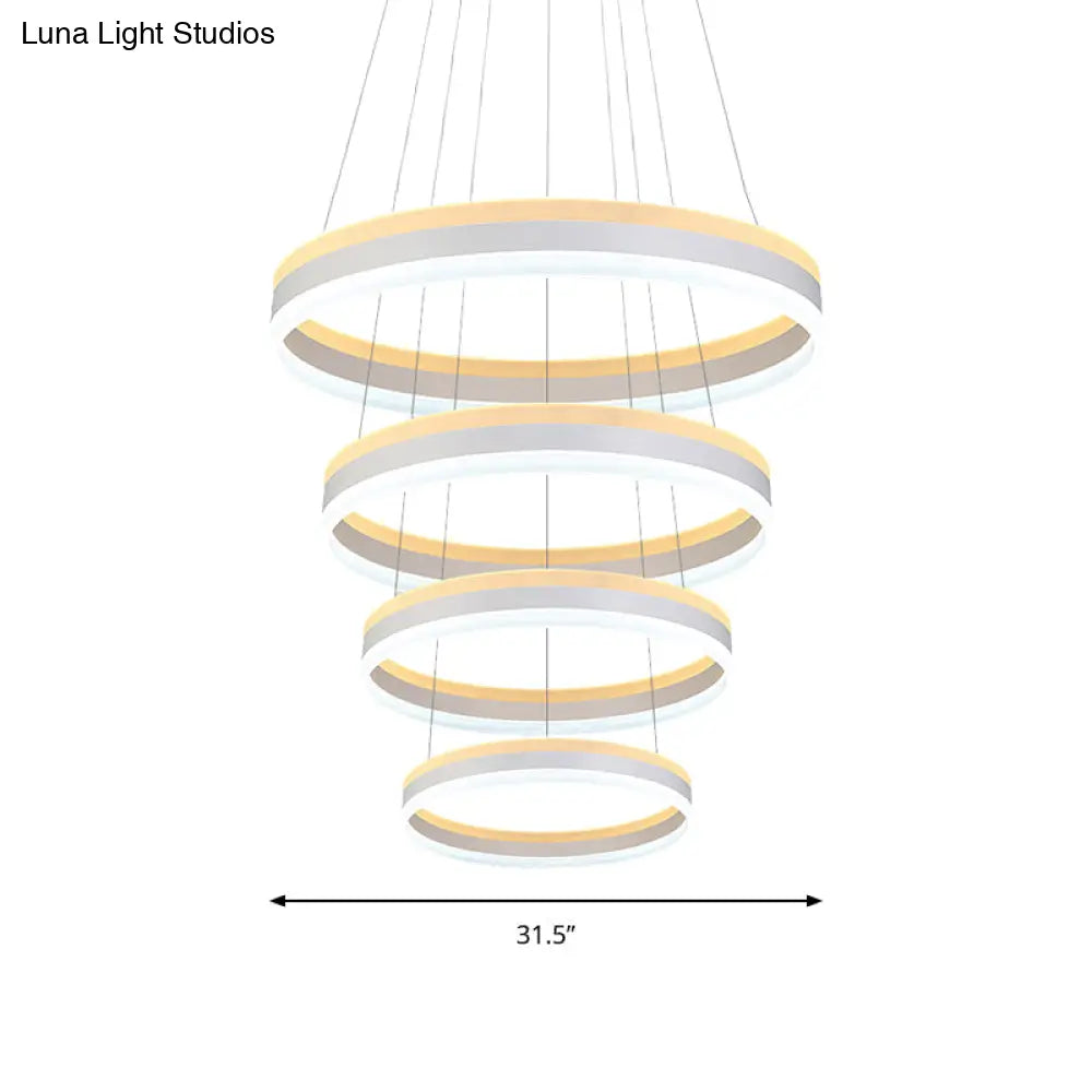 Modern Silver Circular Led Chandelier Pendant Light Fixture | 1/2/3-Light Acrylic Ceiling Lighting