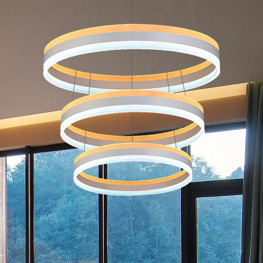 Modern Silver Circular Led Chandelier Pendant Light Fixture | 1/2/3-Light Acrylic Ceiling Lighting 3