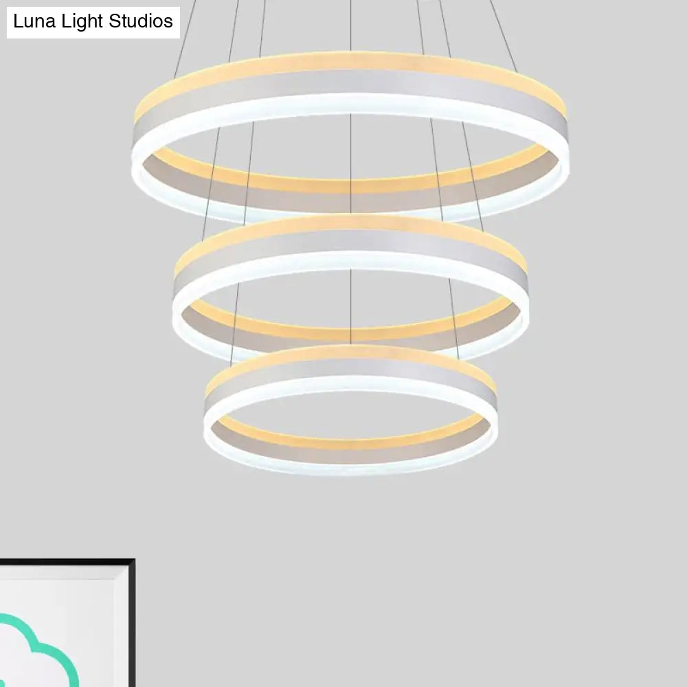 Modern Silver Circular Led Chandelier Pendant Light Fixture | 1/2/3-Light Acrylic Ceiling Lighting