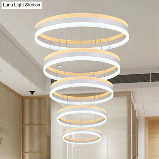 Modern Silver Circular Led Chandelier Pendant Light Fixture | 1/2/3-Light Acrylic Ceiling Lighting