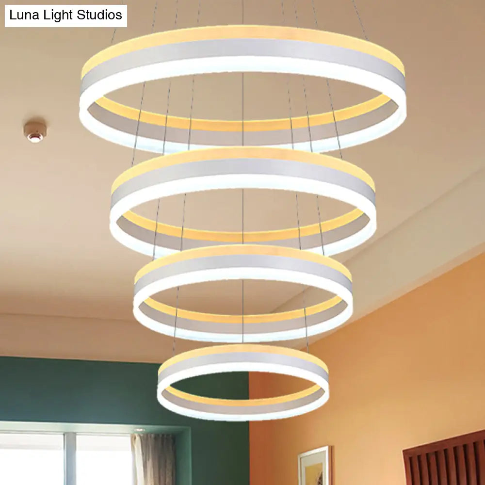 Modern Silver Circular Led Chandelier Pendant Light Fixture | 1/2/3-Light Acrylic Ceiling Lighting