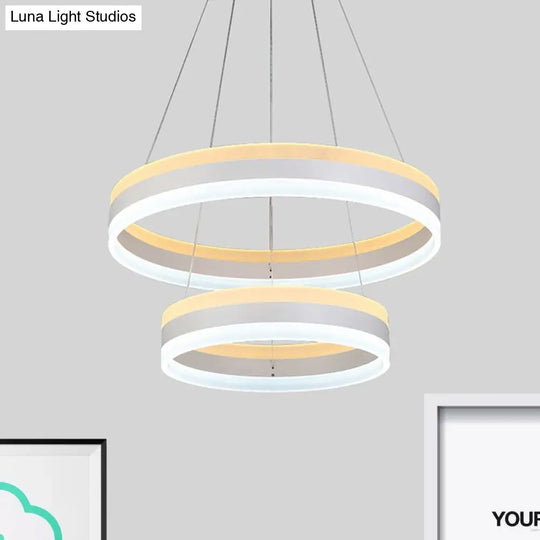 Modern Silver Circular Led Chandelier Pendant Light Fixture | 1/2/3-Light Acrylic Ceiling Lighting