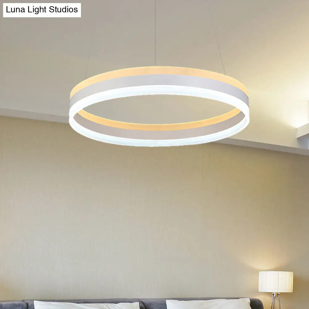 Modern Silver Circular Led Chandelier Pendant Light Fixture | 1/2/3-Light Acrylic Ceiling Lighting