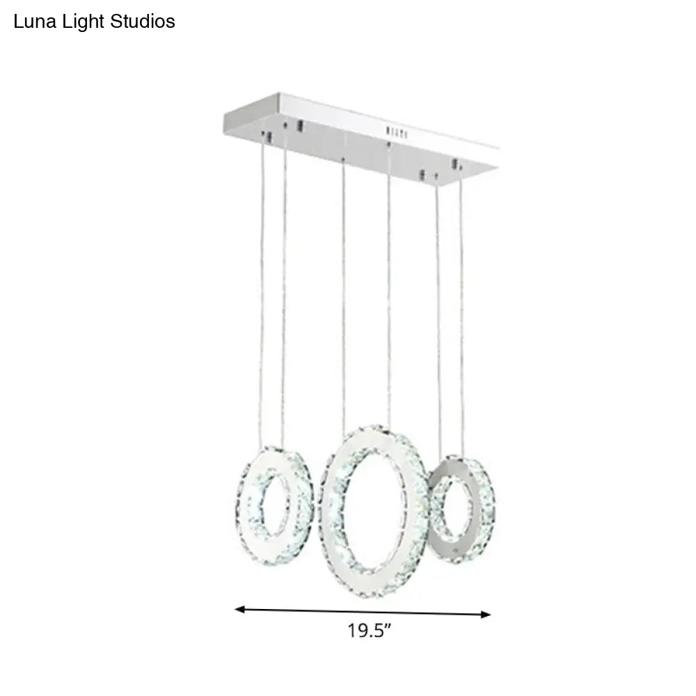 Modern Silver Circular Pendant With K9 Crystal 3/5 Lights For Dining Room Cluster