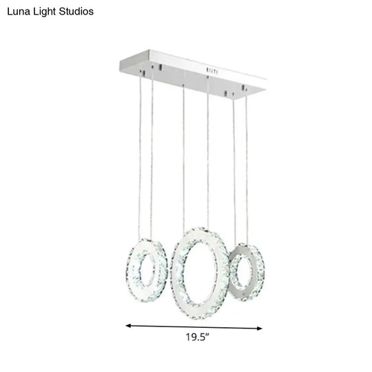 Modern Silver Circular Pendant With K9 Crystal 3/5 Lights For Dining Room Cluster