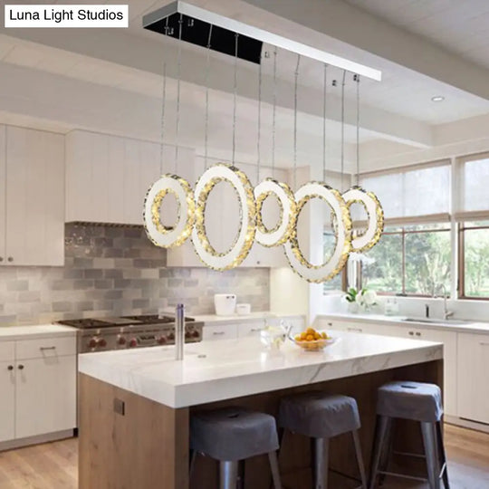 Modern Silver Crystal Pendant Light For Dining Room- 3/5 Lights