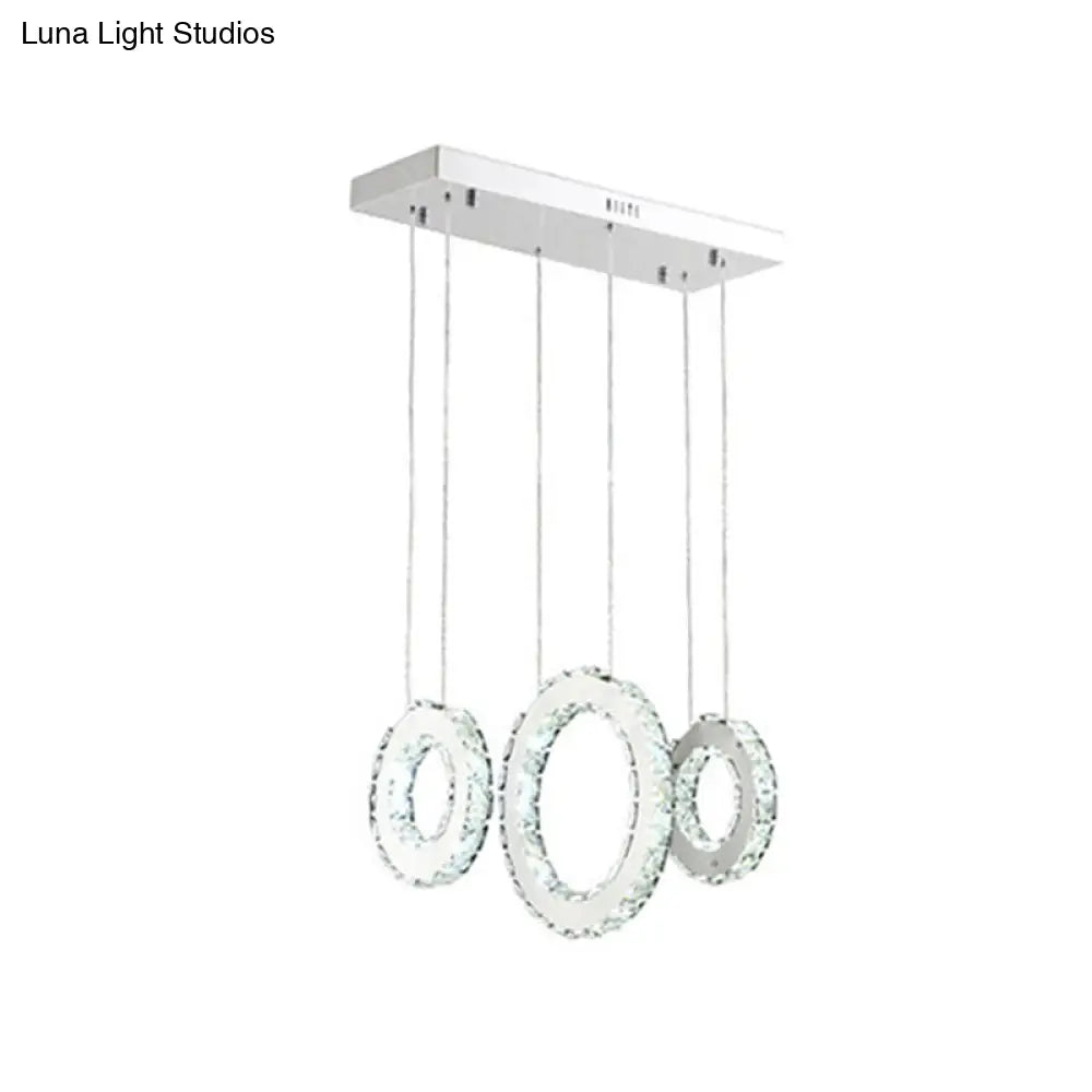 Modern Silver Circular Pendant With K9 Crystal 3/5 Lights For Dining Room Cluster