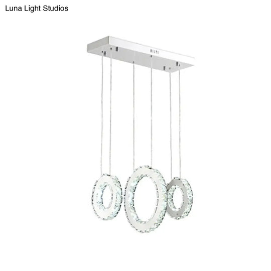 Modern Silver Circular Pendant With K9 Crystal 3/5 Lights For Dining Room Cluster