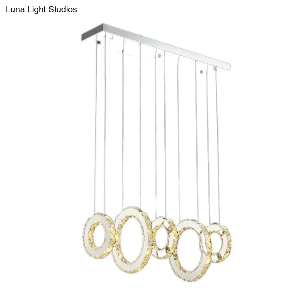 Modern Silver Circular Pendant With K9 Crystal 3/5 Lights For Dining Room Cluster