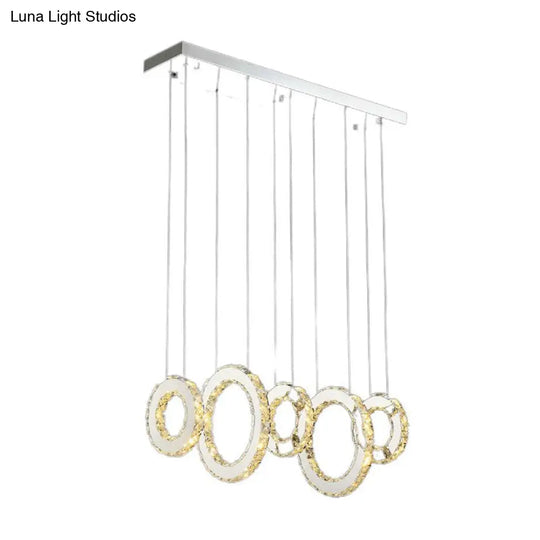 Modern Silver Circular Pendant With K9 Crystal 3/5 Lights For Dining Room Cluster