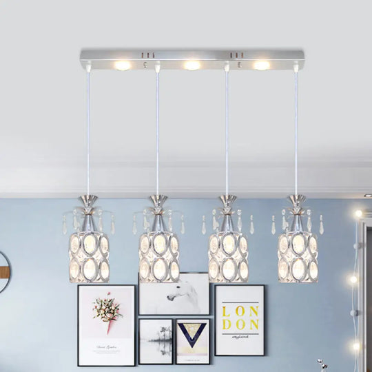 Modern Silver Cluster Pendant Light With Crystal Blocks & 4 Bulbs