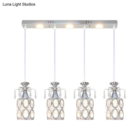 Modern Silver Cluster Pendant Light With Crystal Blocks & 4 Bulbs