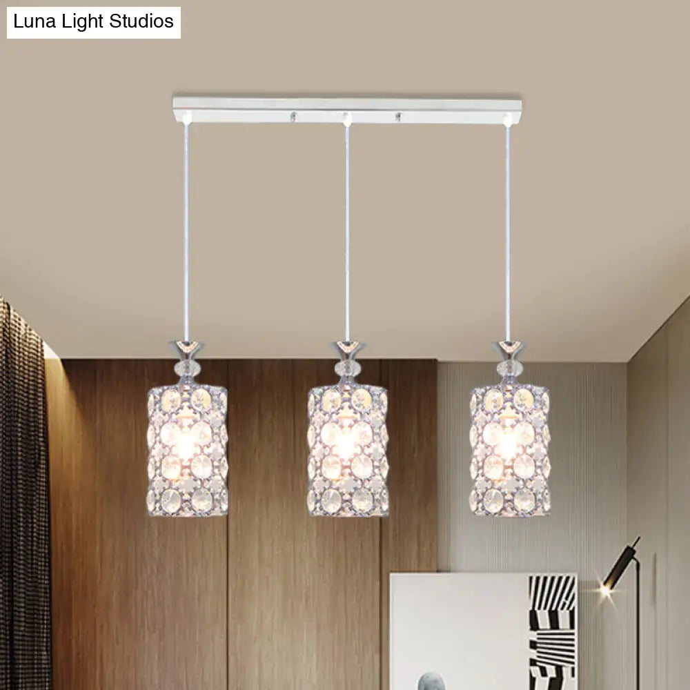 Modern Silver Cluster Pendant Ceiling Lamp With Crystal Encrusted Shade - 3 Lights For Restaurants